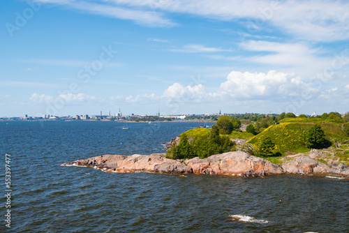 Panoramic view of Helsinki from the sea and Suomenlinna Fortress. photo