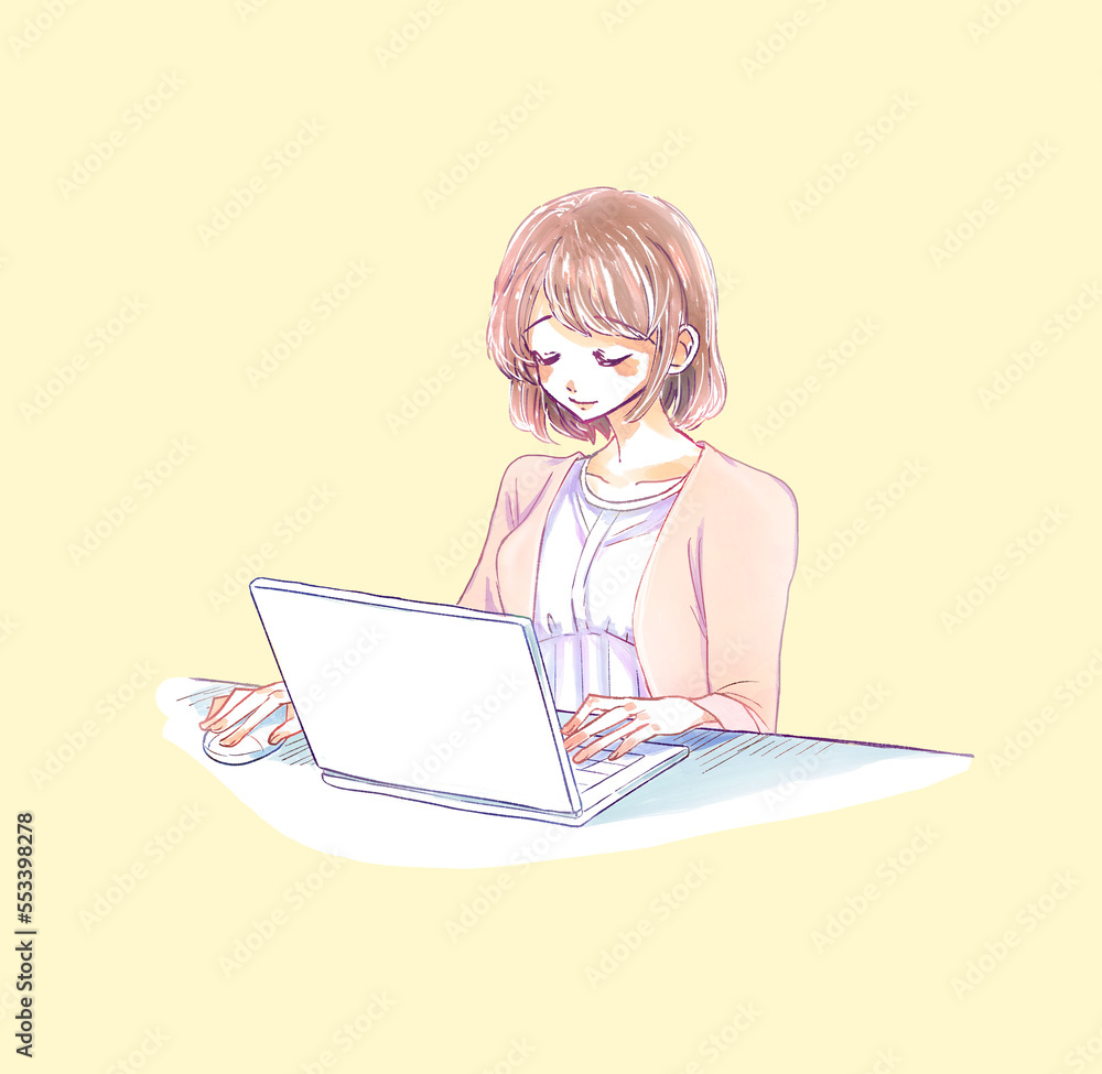 ノートパソコンを操作する女性