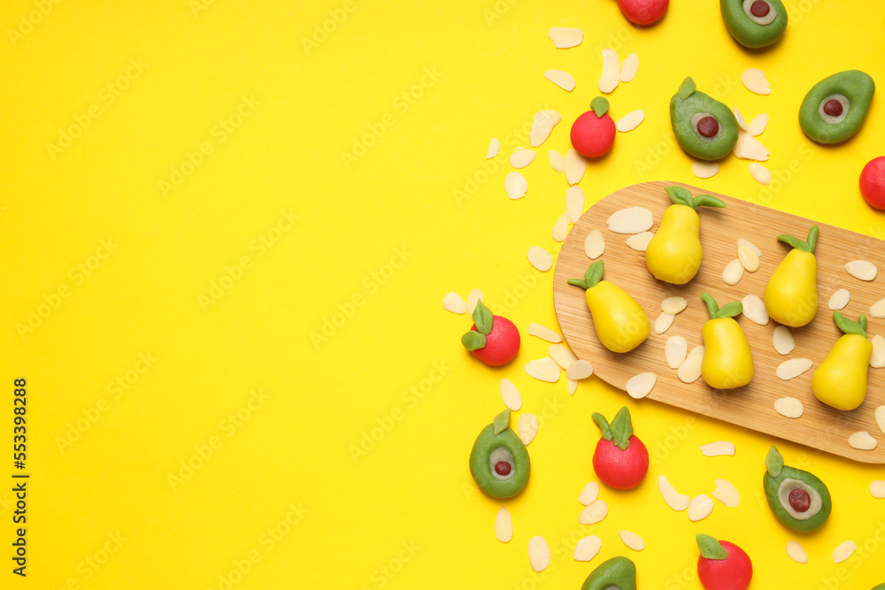 Concept of tasty sweet food, marzipan, space for text Concept of tasty sweet food, marzipan, space for text