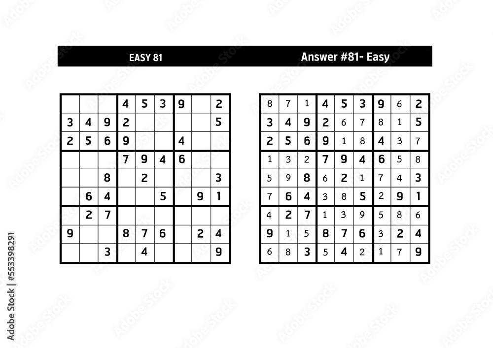 Sudoku puzzle game.Sudoku puzzle with a solution - EASY LEVEL Sudoku puzzle game.Sudoku puzzle with a solution - EASY LEVEL