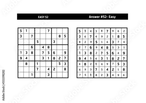 Sudoku puzzle game.Sudoku puzzle with a solution - EASY LEVEL