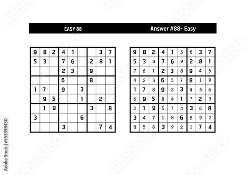 Sudoku puzzle game.Sudoku puzzle with a solution - EASY LEVEL