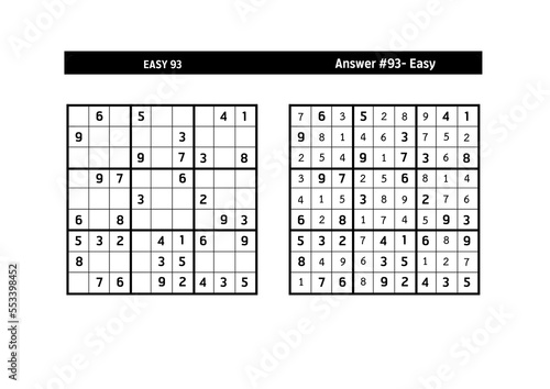 Sudoku puzzle game.Sudoku puzzle with a solution - EASY LEVEL