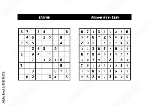 Sudoku puzzle game.Sudoku puzzle with a solution - EASY LEVEL