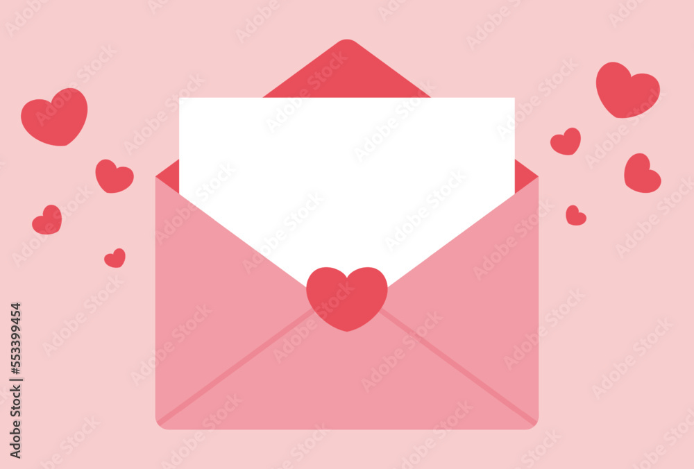 Valentine's Day vector background with a love letter and hearts for banners, cards, flyers, social media wallpapers, etc. - obrazy, fototapety, plakaty 