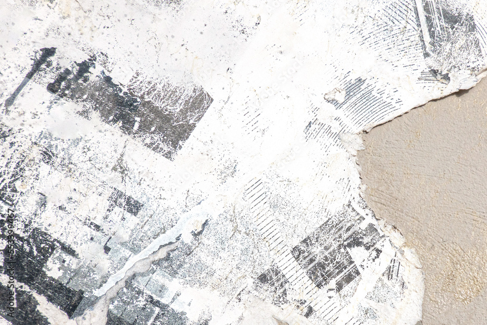 Fototapeta premium Old white grunge ripped torn collage posters creased crumpled paper placard texture background with copy space for text or image