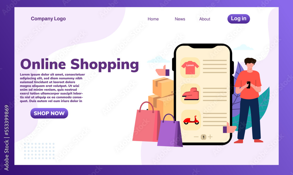 online shopping concept, shopping online on phone, vector illustration, flat design online shopping concept, shopping online on phone, vector illustration, flat design