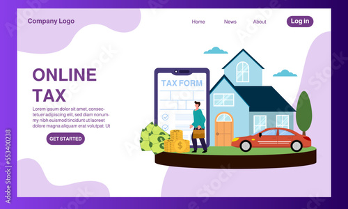tax conxept, online tax illustration, online tax payment illustration, can use for, landing page, banner, poster, website