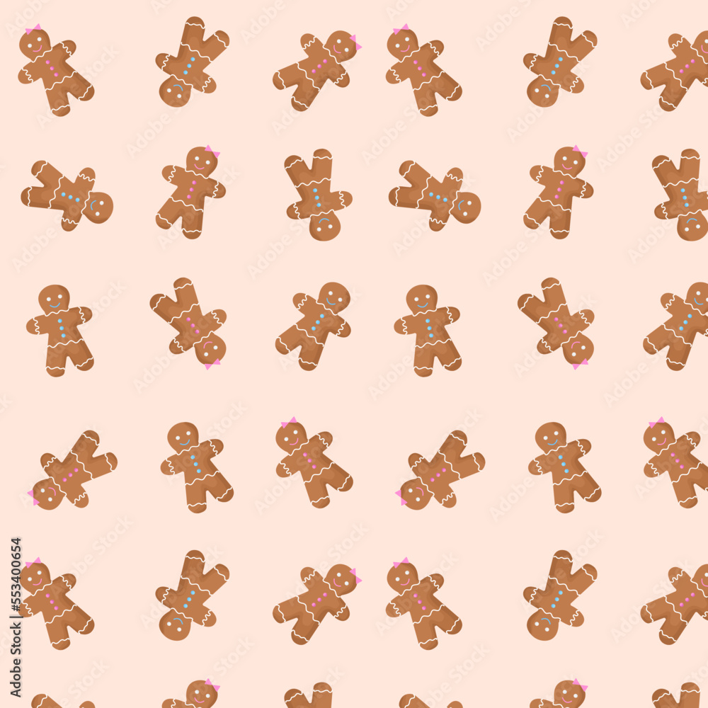 Christmas seamless background of gingerbread cookies.Christmas holiday cute background. Vector flat illustration Christmas seamless background of gingerbread cookies.Christmas holiday cute background. Vector flat illustration