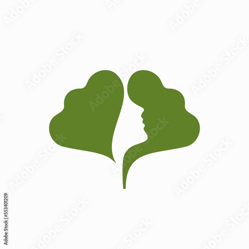 ginko leaf woman face negative space logo symbol