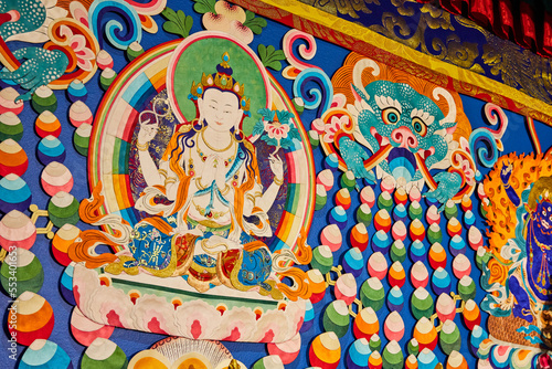 Colorful wall in Tibetan Mongolian Buddhist shrine photo