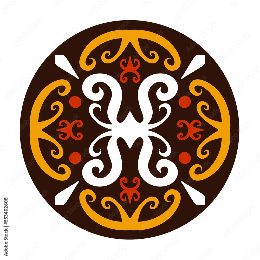 Ethnic pattern typical of the Dayak tribe on a circle