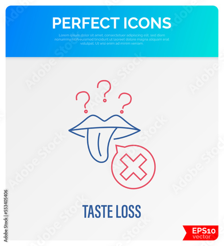 Taste loss, anosmia thin line icon. Long covid. Vector illustration.