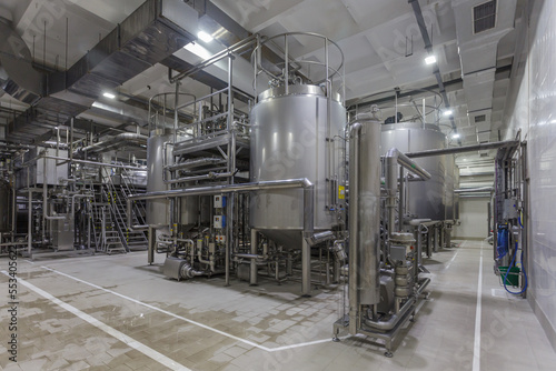 Cuadro en lienzo Workshop of dairy farm processing facility.