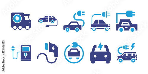 Electric transport icon set. Duotone color. Vector illustration. 