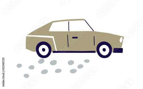 Passenger car, auto transport in Scandinavian style. Cute empty automobile. Kids road transportation vehicle, side view. Childish flat vector illustration isolated on white background