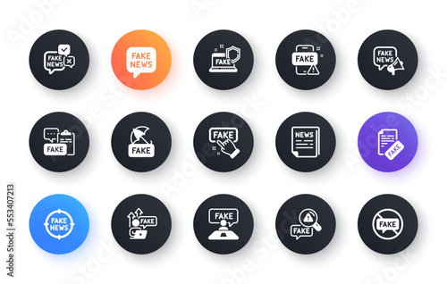 Fake news icons. Social media propaganda, Newspaper, Conspiracy of truth. Wrong facts, Fake information, False loudspeaker outicons. Misleading news, People lies and Propaganda. Vector