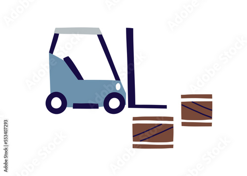 Forklift loader with lifting, loading platform. Warehouse truck, vehicle in S...