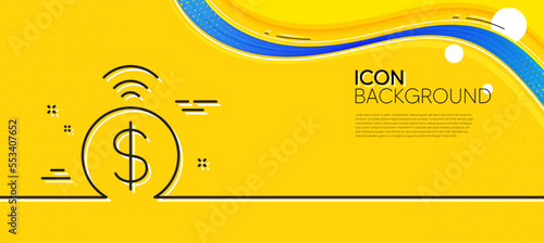 Contactless payment line icon. Abstract yellow background. Dollar exchange sign. Finance symbol. Minimal contactless payment line icon. Wave banner concept. Vector