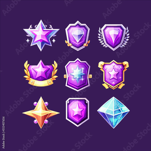Rank badge, arcana, game award badge evolution. Isolated on a black background. Vector illustration