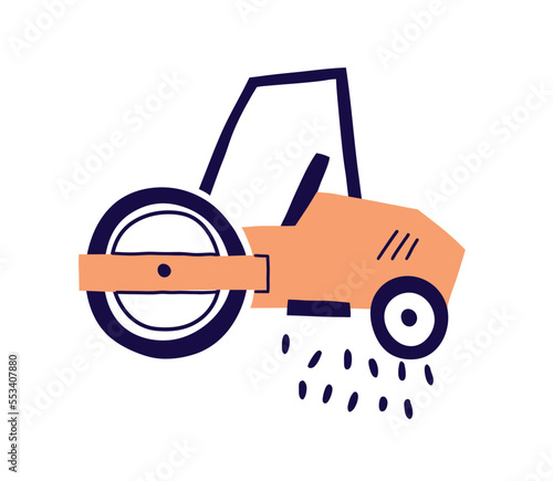 Cute agriculture tractor in Scandinavian style. Farm field transport. Toy veh...