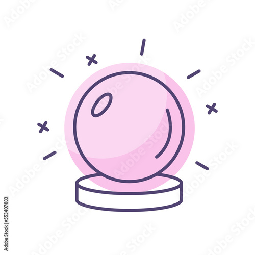 Vector illustration with crystal ball icon. Linear style mystical symbol.