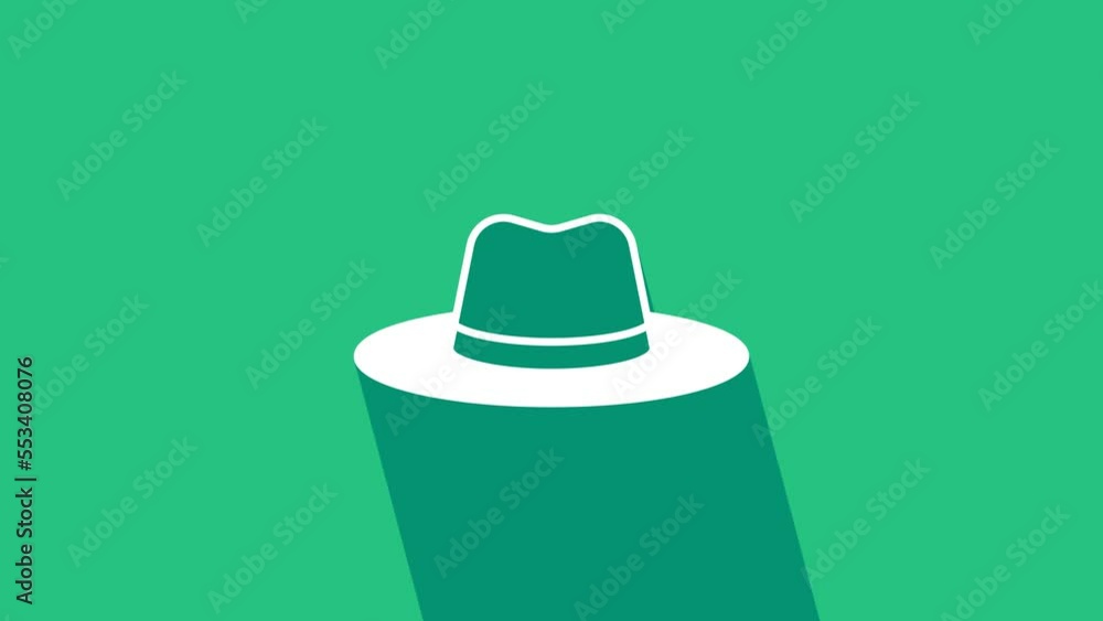 White Man hat with ribbon icon isolated on green background. 4K Video motion graphic animation White Man hat with ribbon icon isolated on green background. 4K Video motion graphic animation