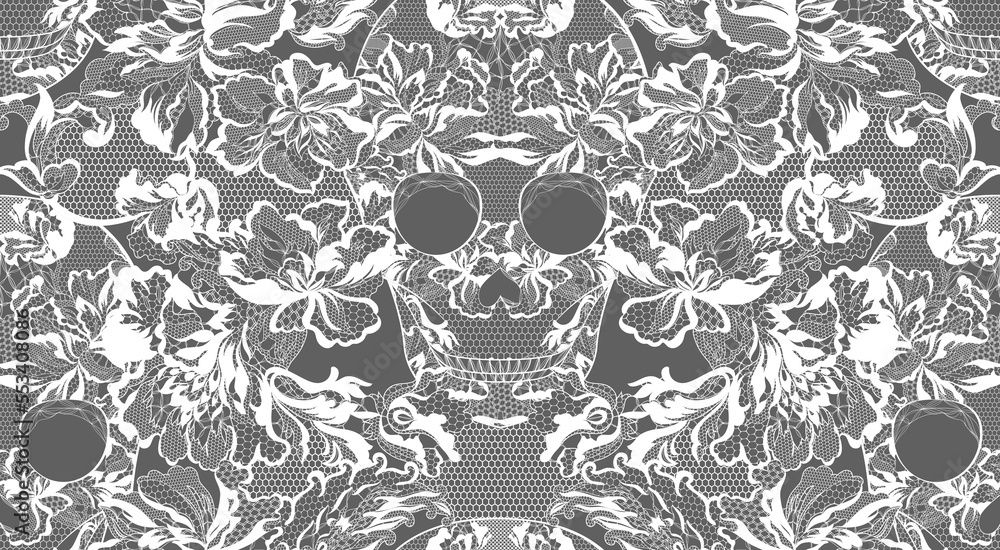 custom made wallpaper toronto digitalVector illustration  floral lacy skull, seamless pattern