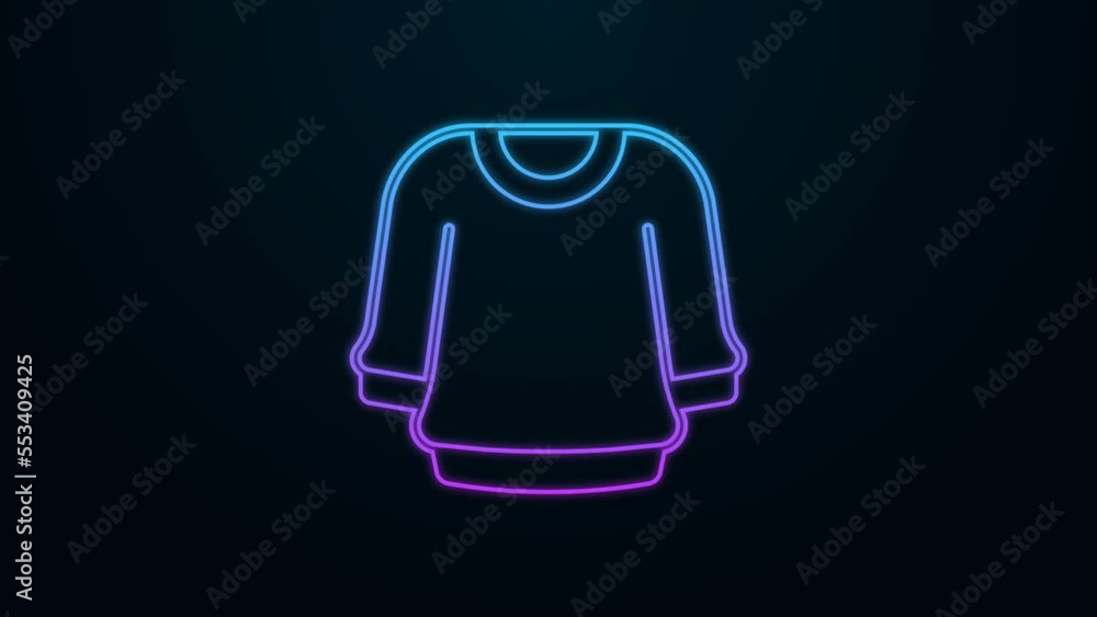Glowing neon line Sweater icon isolated on black background. Pullover icon. Sweatshirt sign. 4K Video motion graphic animation Glowing neon line Sweater icon isolated on black background. Pullover icon. Sweatshirt sign. 4K Video motion graphic animation