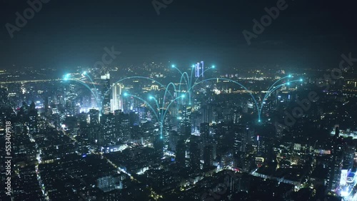 Wallpaper Mural smart Connected city skyline. Futuristic network concept, city Technology Torontodigital.ca