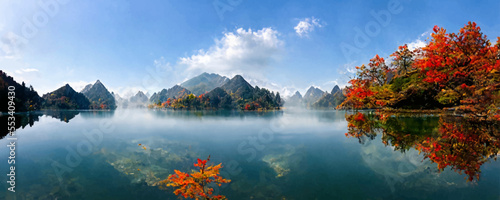 Mysterious mountain lake with turquoise water and trees