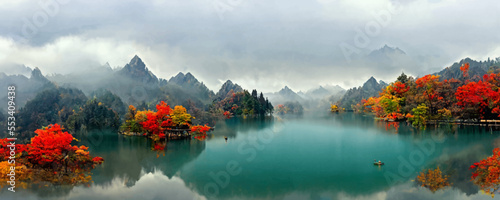 Mysterious mountain lake with turquoise water