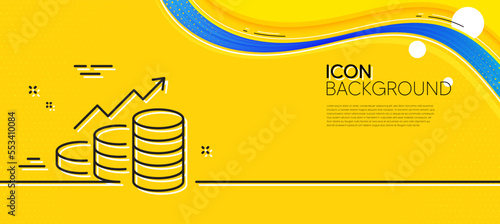 Growth chart line icon. Abstract yellow background. Coins money sign. Business income symbol. Minimal growth chart line icon. Wave banner concept. Vector