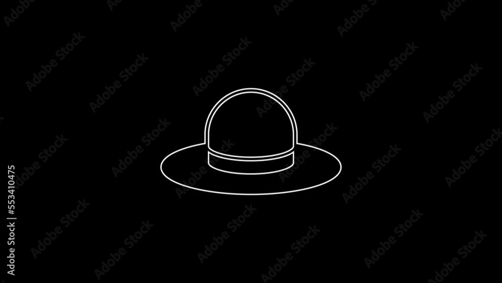 White line Man hat with ribbon icon isolated on black background. 4K Video motion graphic animation White line Man hat with ribbon icon isolated on black background. 4K Video motion graphic animation