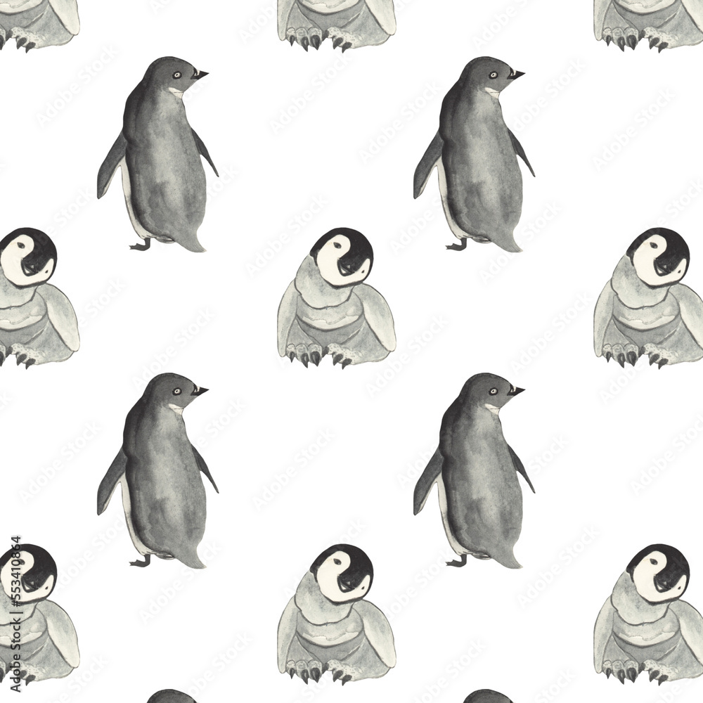 Obraz premium Pattern with penguin isolated on white background.For invitation and cards.