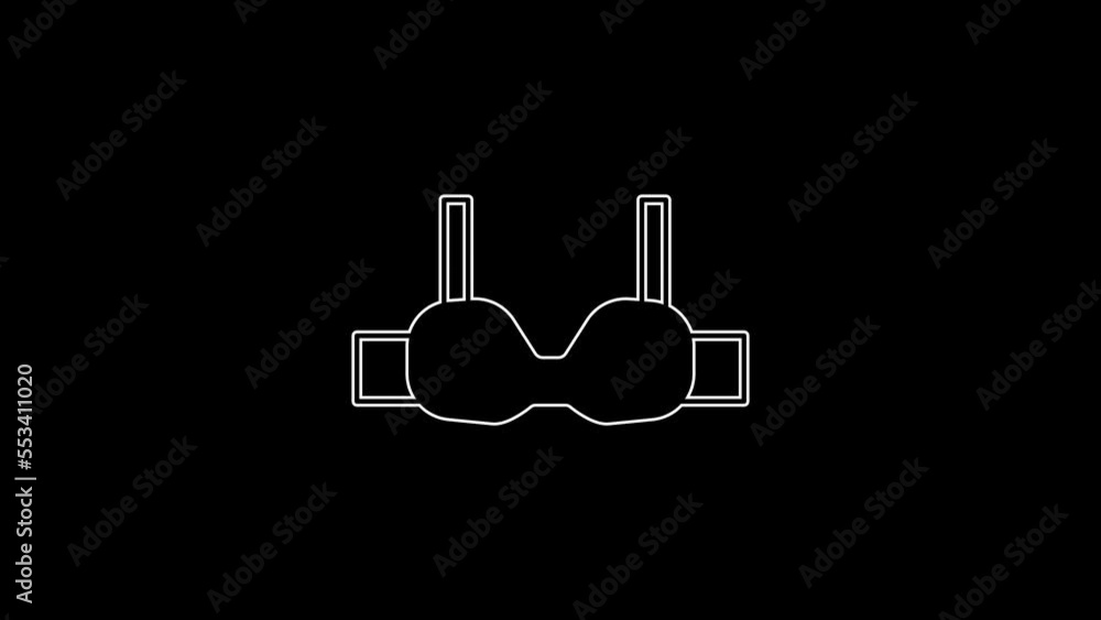 White line Bra icon isolated on black background. Lingerie symbol. 4K Video motion graphic animation White line Bra icon isolated on black background. Lingerie symbol. 4K Video motion graphic animation
