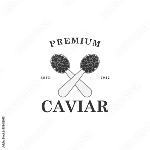vintage premium caviar beluga food oysters logo design iconic vector illustration with modern, retro and elegant styles isolated on white background. 