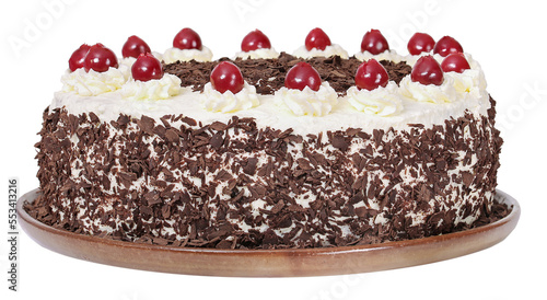 Leinwand Poster Traditional black forest cake from Germany, transparent background