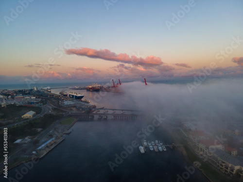 Foggy morning over Fremantle port, Western Australia 