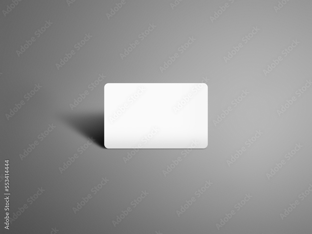 A front view of a blank mockup gift card on a studio gray isolated background. Readymade showcase 3D render image for mockup. Invite, identity, stationery, advertising, empty mockup for presentation. A front view of a blank mockup gift card on a studio gray isolated background. Readymade showcase 3D render image for mockup. Invite, identity, stationery, advertising, empty mockup for presentation.