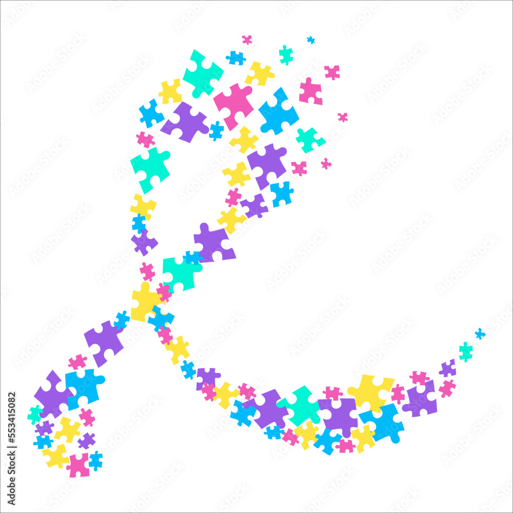Autism awareness ribbon poster. Jigsaw puzzle pieces bow. Social interaction and communication disorder. Solidarity and support symbol. Health care concept. Vector illustration.
