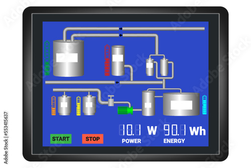 visualization of the production process on the control panel. Vector graphics