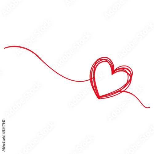 Red doodle heart, hand drawn line illustration   © KY
