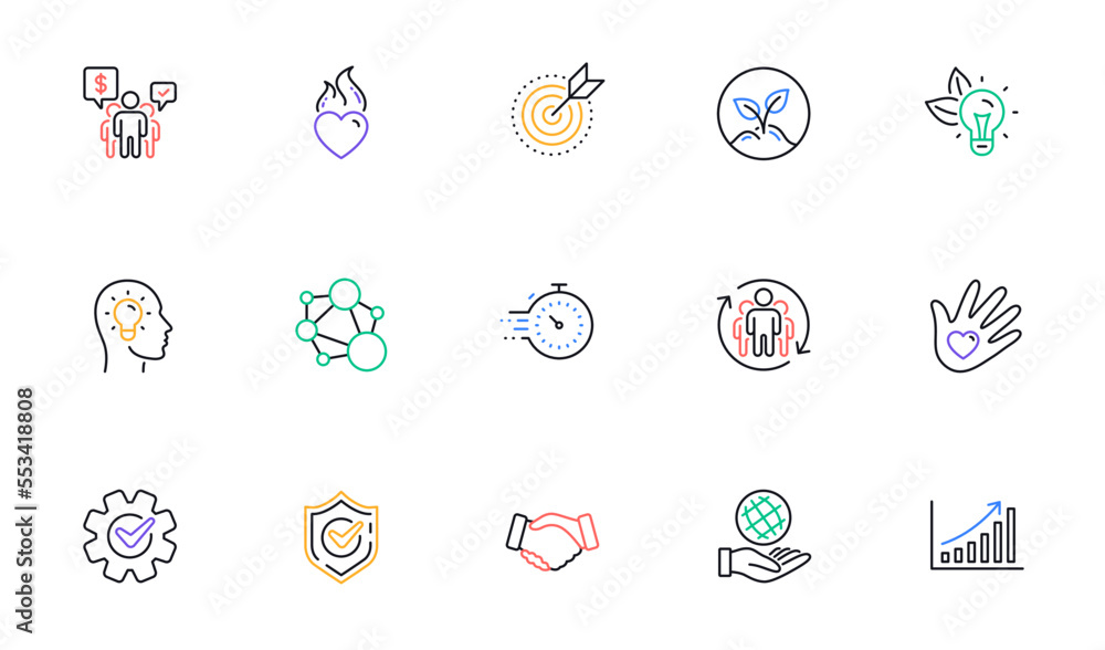 Core values line icons. Integrity, Target purpose and Strategy. Trust ...