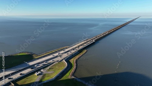 Lake Pontchartrain Causeway. Longest continuous bridge over water in New Orleans Louisiana. Aerial view. photo