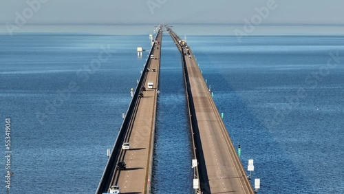 Lake Pontchartrain Causeway bridge. Unique aerial view with long zoom lens. Longest continuous bridge over water in the world. photo