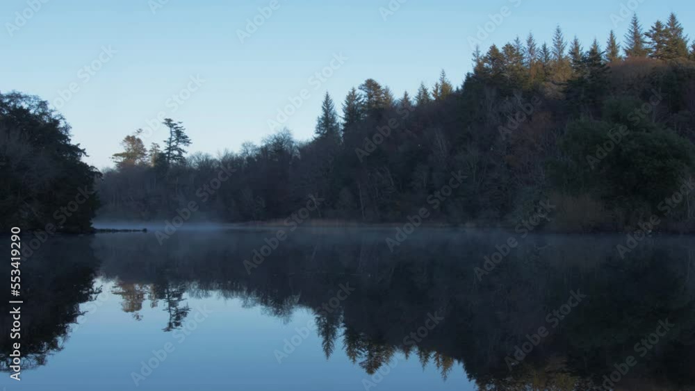 Fog forming over the river surface surrounded by Irish Woodland Fog forming over the river surface surrounded by Irish Woodland