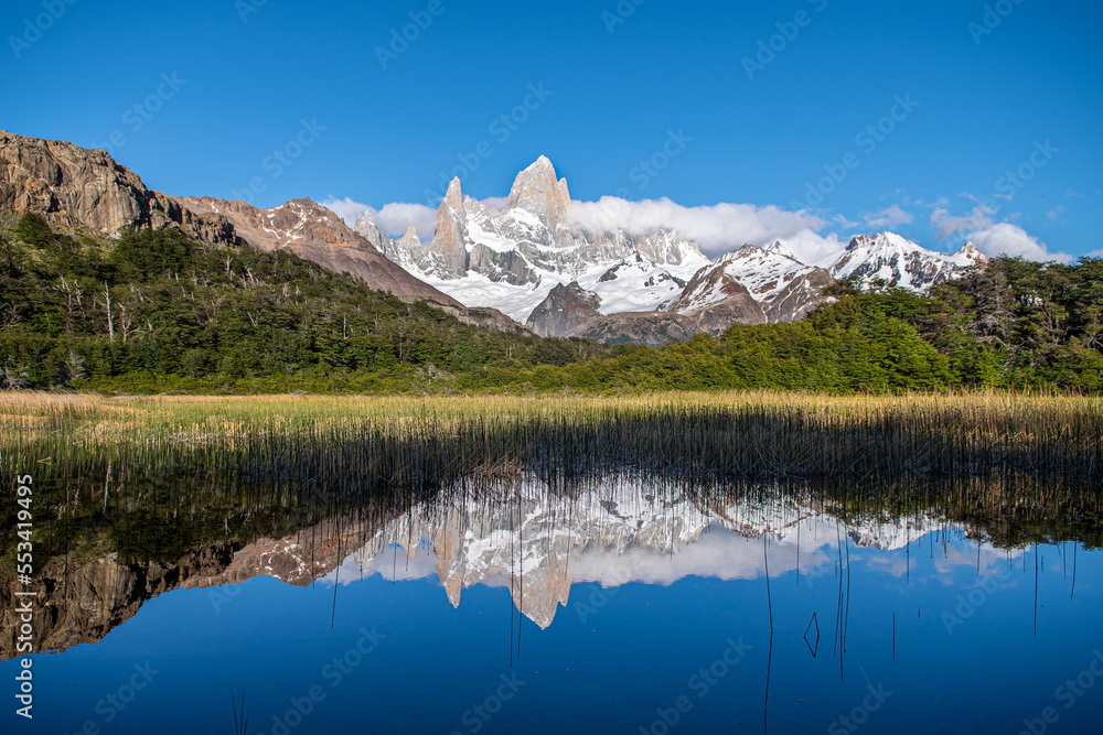 landscape of the trekking that goes to fitzroy mountain in el calafate, argentina
