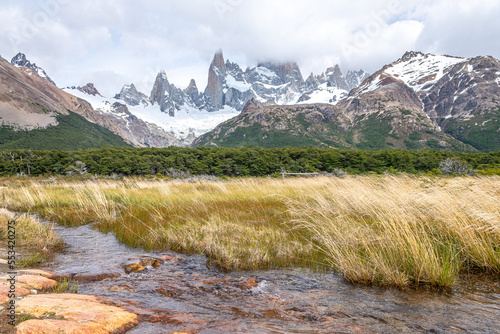 landscape of the trekking that goes to fitzroy mountain in el calafate, argentina 
