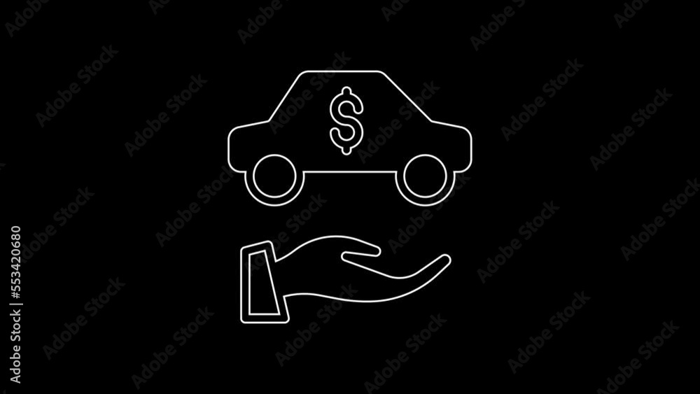 White line Car rental icon isolated on black background. Rent a car sign. Key with car. Concept for automobile repair service. 4K Video motion graphic animation White line Car rental icon isolated on black background. Rent a car sign. Key with car. Concept for automobile repair service. 4K Video motion graphic animation